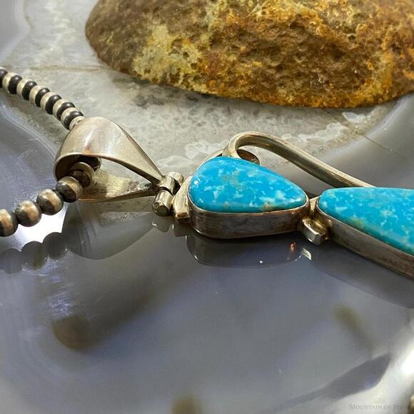 Gary G Sanchez Vintage Sterling Silver 2 Turquoise Decorated Pendant For Women - Picture 3 of 10